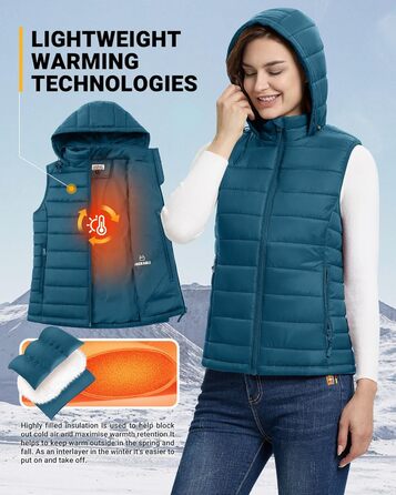 Стьобана жилетка Outdoor Ventures з капюшоном для жінок. Підходить для туризму, кемпінгу та їзди на велосипеді (Керамічно-блакитний, L)