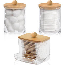 Контейнер для ватних паличок та дисків, акрил з бамбуковим кришками, прозорий. Організатор для макіяжу та ванної кімнати