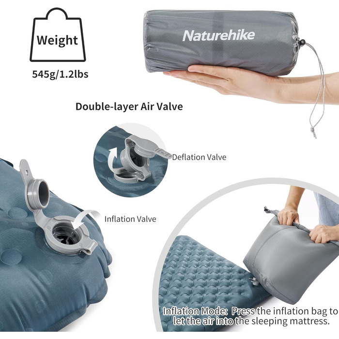 Каремат туристичний Naturehike Thermal 3.5R, самонадувний, 4 сезони, -6°C, з надувною сумкою, військовий зелений, прямокутний, XL/L