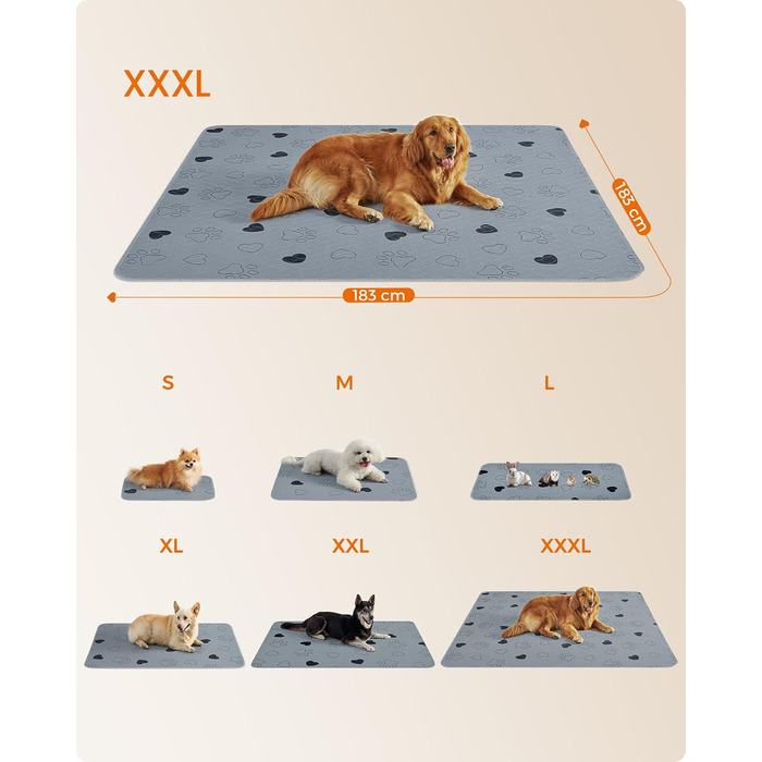 Підстилка для собак Feandrea, 2 шт., 122 x 91 см, XL, сіра, нековзна, швидковисихаюча, для дому