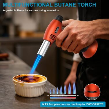 Нагрівач для крем-брюле, що перезаряджається, з регулюванням полум'я, для десертів, BBQ (без бутану) (Помаранчево-чорний)
