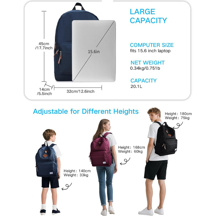 Жіночий рюкзак RAVUO, водонепроникний, для ноутбука 15.6 дюймів, шкільний, туристичний, повсякденний, для роботи та подорожей, Бордовий (Синій)