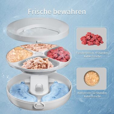 Автоматичний дозатор корму для котів та собак, 8oz*4 порції, з таймером, акумуляторний, з блокуванням, 2 охолоджувальні акумулятори