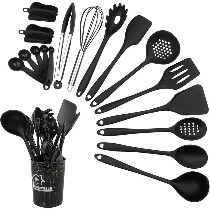 Набір кухонних аксесуарів Maxentico (18 шт.): лопатки, ложки, інструменти для приготування їжі. Силіконовий кухонний інвентар.