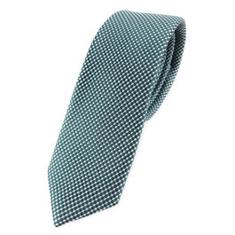 Краватка TigerTie шовкова вузька з крапками (Зелений Петроль, Срібло) - дизайнерська краватка