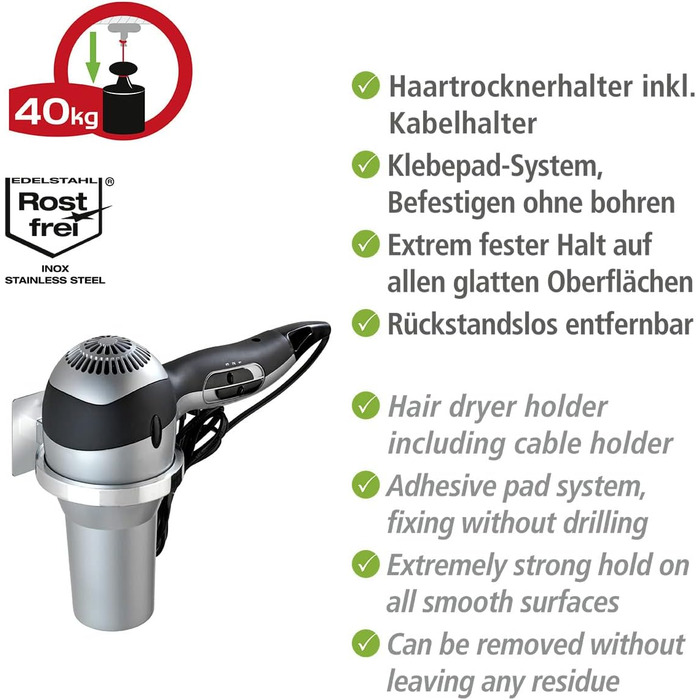 WENKO Turbo-Loc® Hair Dryer Holder Quadro