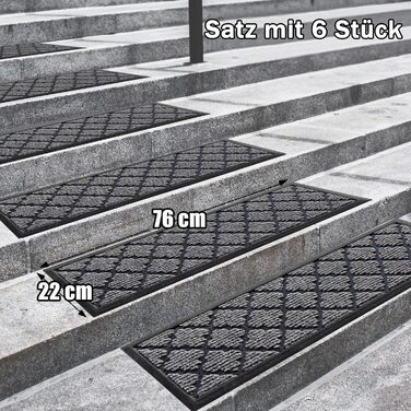 Гумові килимки на сходи зовнішні Aucuda, 6 шт., 76x22 см, сірі, антиковзкі, вологостійкі, теплоізоляційні для вулиці