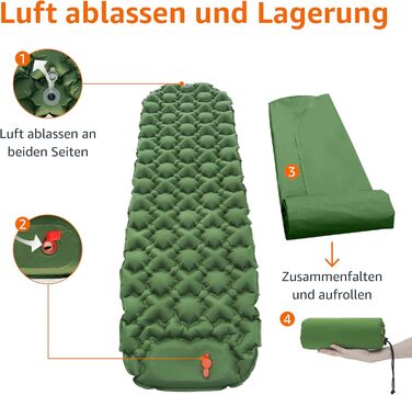 Amazon Basics Camping Sleeping Pad - Lightweight, Waterproof, with Foot Pump, 5.6 inch Thick, Olive Green