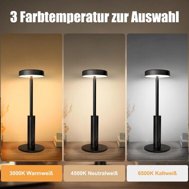 LED-лампа настільна бездротова, акумуляторна, 3 кольори, RGB, регульована яскравість, сенсорне керування, чорна. Підходить для вітальні, спальні, ресторану, вечірки, кав'ярні.