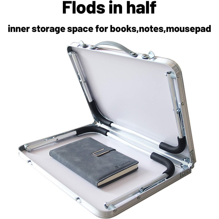 Складаний столик для ноутбука, ліжко, сервірування сніданку, портативний міні-стілець для пікніка & ультралегкий, складається навпіл з внутрішнім місцем для зберігання (з імітацією текстури бамбука)