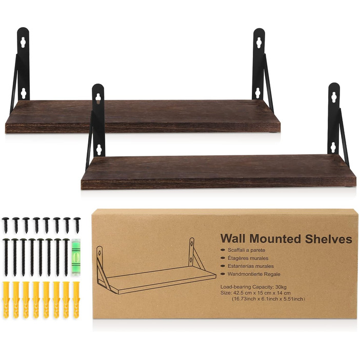 Настінна полиця з дерева, 2 шт. в наборі, рустикальний стиль, з кріпленням для рушників, світло-коричневий колір, для спальні, вітальні, ванної кімнати, кухні, офісу