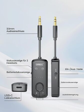 Bluetooth-адаптер AirFly для навушників у літаку, трансмітер аудіосигналу (чорний)