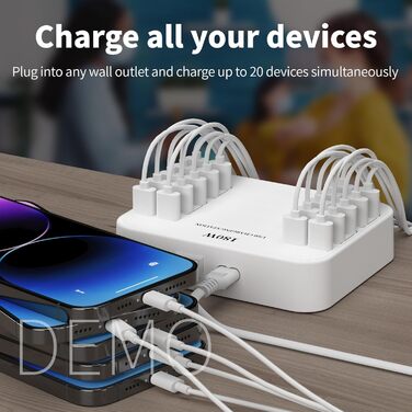 USB-зарядний пристрій 20 портів, портативна станція швидкої зарядки для iPhone, iPad, Samsung, Google, Xiaomi, Huawei та інших пристроїв