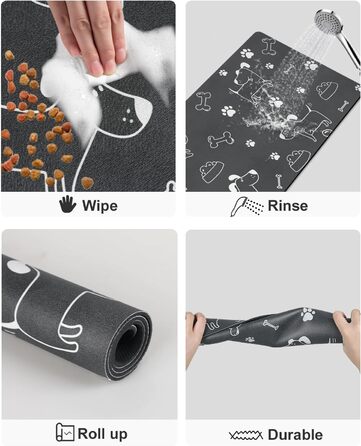 Нековзна підкладка під миску для собак та котів: чорний колір, 40x60 см. Швидковисихаюча, легко миється. Підкладка для миски для тварин