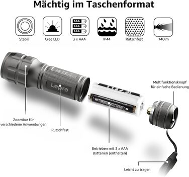 LED ліхтарик Lighting EVER: компактний, яскравий, з регулюванням фокусу. Водонепроникний ручний ліхтарик для кемпінгу, відпочинку на природі та надзвичайних ситуацій. (Gunmetal, 1 шт.)