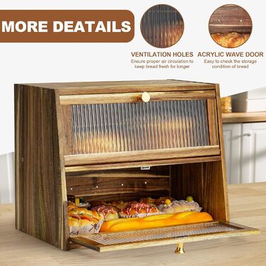 Дерев'яний хлібниця великого розміру, 2-ярусний, з акриловим вікном (акація)