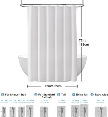 Штора для ванної кімнати Waffel з кільцями, 182x182 см, біла - водовідштовхувальна, анти-грибок