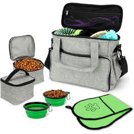 Сумка-переноска для собак BELLE VOUS, складаний миска для собак, сумка-переноска з багатьма кишенями, з контейнером для корму, сумка для аксесуарів для собак, рюкзак для собак, сумка для подорожей з собакою