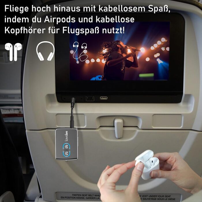 Передавач Bluetooth Lavales ML302Pro: 2-в-1 адаптер для 2 навушників, AptX-LL, 3.5mm jack, для TV, літака, гучномовця, спортзалу, регулювання гучності