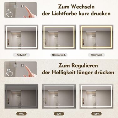 Дзеркало для ванної кімнати SONNI з підсвічуванням 60x40 см, IP44, білий (70x50 см, темно-сірий + рамкове підсвічування)