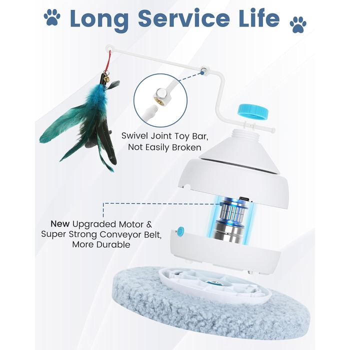 Cat Toy Self-Entertainment, 3 IN 1 Interactive Feather Toy for Cats with 360 Degree Automatic Rotating, USB Rechargeable Complete Set Cat Accessories Electric (Light Blue)