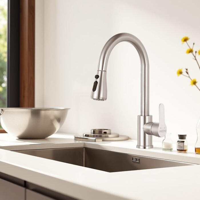 Кухонний змішувач з висувною лійкою, високопродуктивний, з трьома режимами, з нержавіючої сталі, з покриттям 