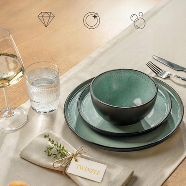 Керамічний обідній сервіз на 6 осіб, набір тарілок 24 предмети, стиль рустик бохо