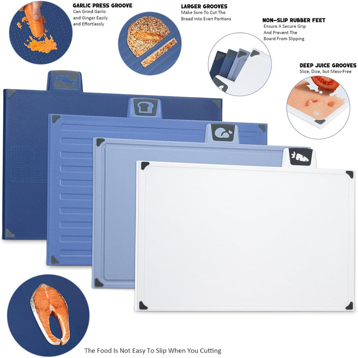 Набір з 3 дерев'яних обробних дощок, великі, з антибактеріальним покриттям, з пресом для часнику, для кухні, для овочів/фруктів/м'яса, бежевий+зелений+темно-синій