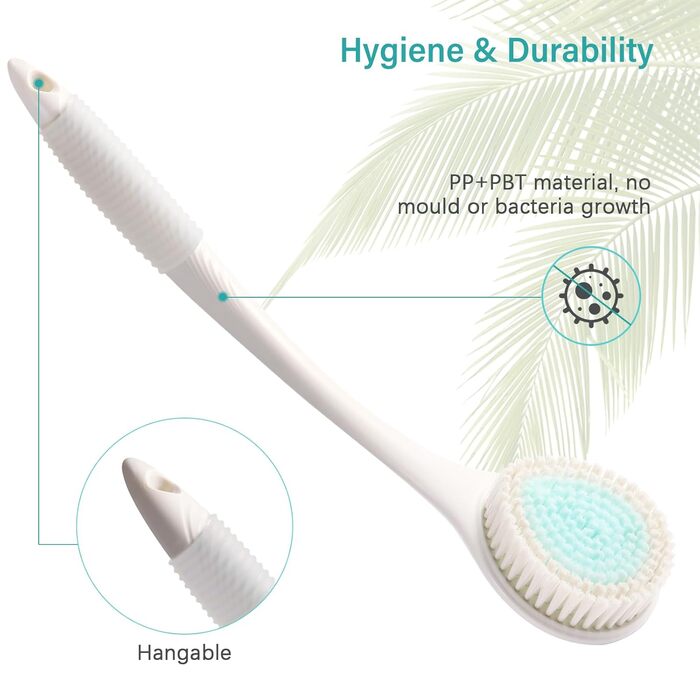 Щітка для душу Brencco з довгим руків'ям, для чищення спини та тіла, антиковзка, для догляду за шкірою
