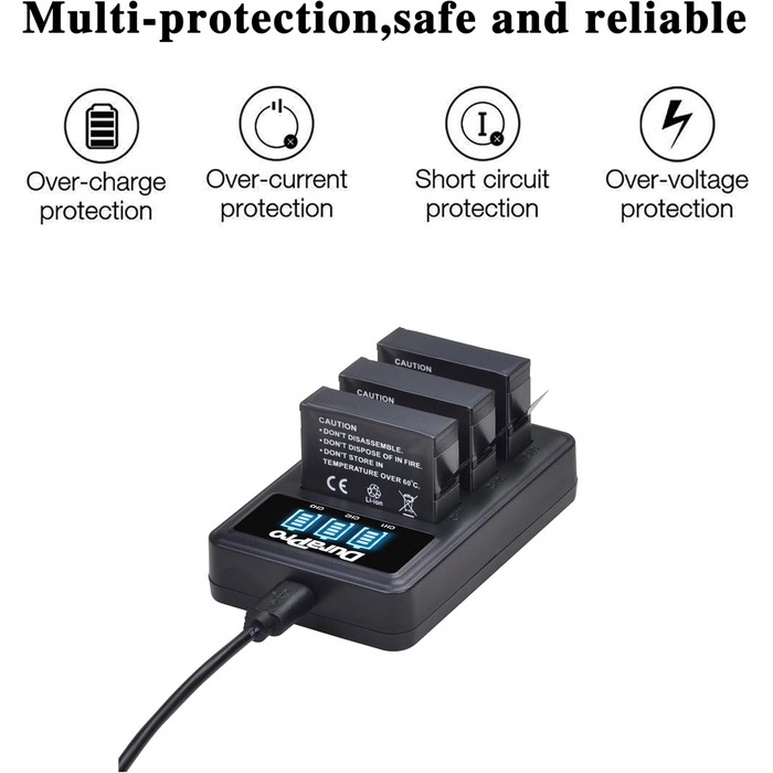 Акумулятор DuraPro 3X 1680mAh + USB LED Зарядний пристрій для GoPro Hero4 AHDBT-401