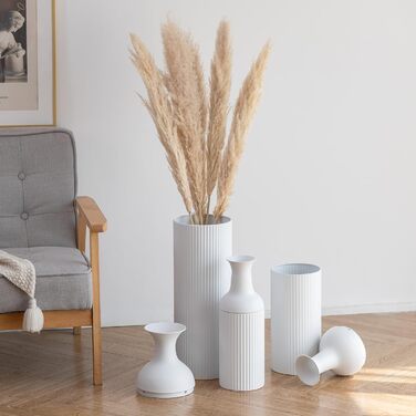 Large White Metal Floor Vase - Modern Textured Design, 68/51/41cm - Perfect for Pampas Grass, Living Room, Bedroom, Fireplace & Entryway
