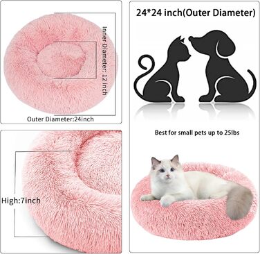 Кругле ліжко для котів та собак Nisrada, 60 см, рожеве, з неслизьким дном