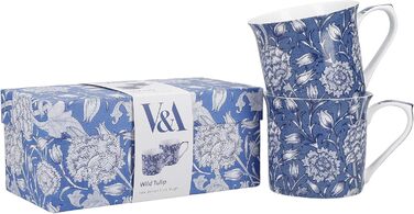 V&A 2-Piece Set William Morris - Wild Tulip Fine Bone China Mug, 230 ml (8 fl oz)