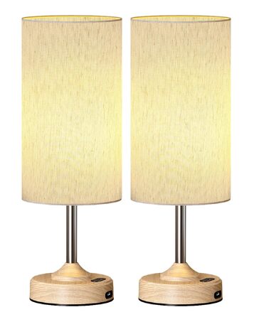 Нічна лампа EZVALO з димером та USB-C зарядкою, LED, 4000mAh, дерев'яний сокет, 2 шт.