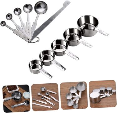 2 Measuring spoons, baking, kitchen machine, cookware, kitchenware, cookrings, saucer, kitchen scales, measuring cup, measuring spoons (scaled, graduated), stainless steel, silver.