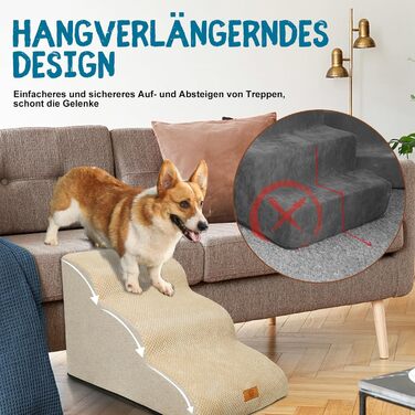 Сходинки для собак Zvonema: 3 сходинки, 60x40x40 см, водонепроникні, з неслизьким покриттям, для маленьких собак, бежеві