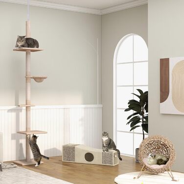 PawHut Rattan Cat House with Cushion, Cat Sleeping Place, Cat Cave with Raised Feet, Natural Ø52 x 58 cm