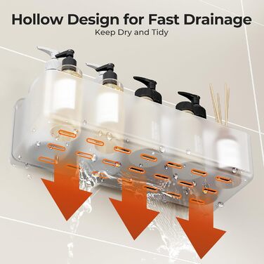 Rust-free, no-drill shower shelf Orimade, 5-piece shower rack, large capacity, clear no-drill bathroom shelf