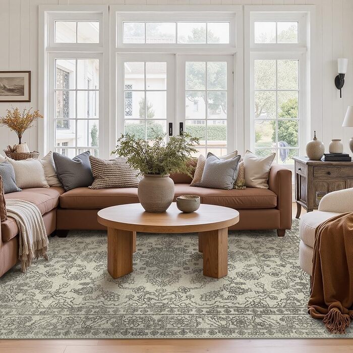 Килим GENIMO Boho Vintage, 160x230 см, короткий ворс, антиковзаюча поверхня, для вітальні, спальні, їдальні, офісу, колір: ніжно-сірий