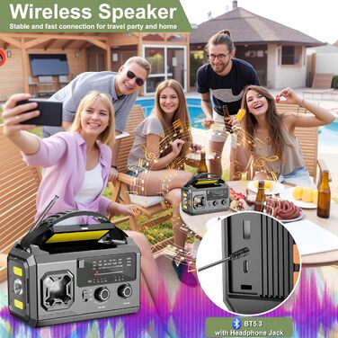 Радіо з ручкою та сонячною панеллю Kurbelradio 27000mAh – портативне радіо для надзвичайних ситуацій з AM/FM, LED ліхтарик, USB, SOS, сірий