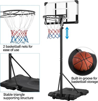 Yaheetech Adjustable Height Basketball Hoop Stand with Wheels - Indoor/Outdoor Basketball System, Water/Sand Fillable Base, 216-246cm