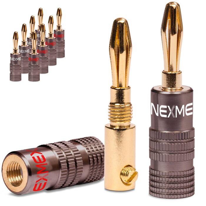 NEXMEX Бананові роз'єми 4 мм (10 шт.) Ultimate - позолочені 24K для акустичних кабелів Hi-Fi