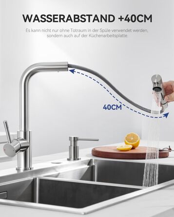 Змішувач кухонний Sofetiy висувний з душем, нержавіюча сталь, 360° поворот, одноlever, 2 режими струменя