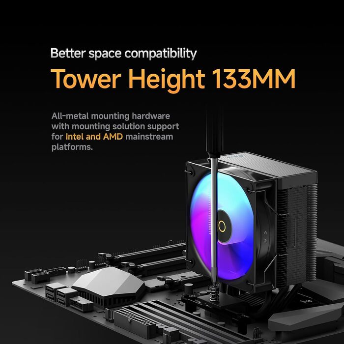 Кулер для CPU Gamma A40 BK ARGB з 4 тепловими трубками, 100мм PWM вентилятор, сумісний з Intel LGA 115X/1200/1700/1851 та AMD AM4/AM5