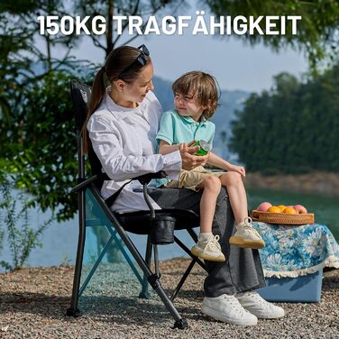Складний туристичний стілець Timber Ridge 150 кг, висока спинка, з підлокітниками, для відпочинку, риболовлі, пікніків, саду, балкону та спортивних заходів. Чорний колір.