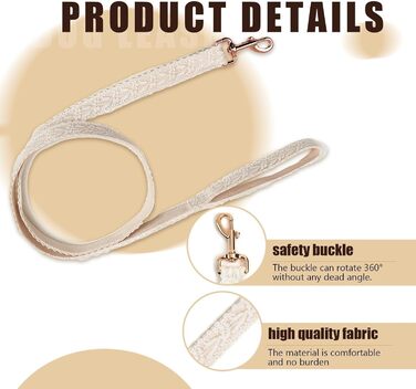 Набір для прогулянок з собакою: шлейка та поводок, розмір S, білий, бежевий. Регульована шлейка без тяги з бантиком та ручкою для зручності. Ідеально для дівчаток.