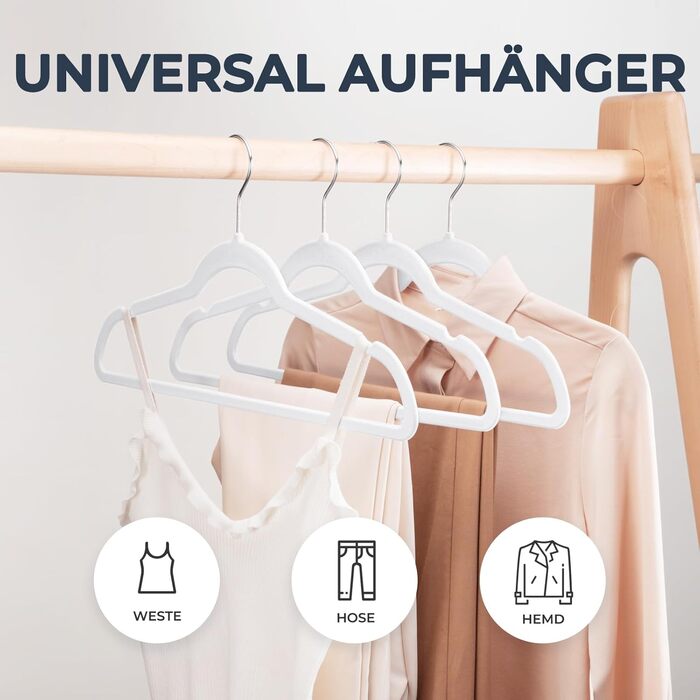 Набір вешалок для одягу HOUSE DAY, 50 шт., велюрова поверхня, нековзкі, обертовий гачок 360°, для сорочок, костюмів, пальто, светрів, штанів, білий