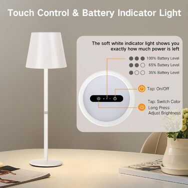 LED-лампа настільна бездротова OUTON (2 шт) з регулюванням яскравості, 3 режими кольору, USB-C зарядка, IP54 вологозахист, 30 годин роботи – для дому та на подарунок, чорний