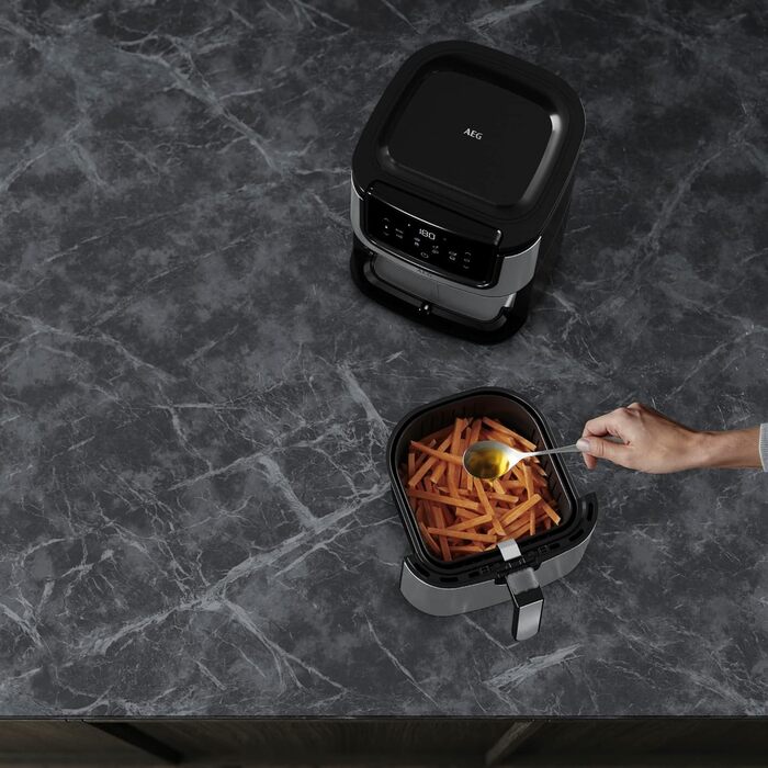 AEG AF6-1-4ST Hot Air Fryer / Frying / Grilling / Roasting / Baking with little to no oil / 8 programs / 3.5 l capacity / dishwasher safe / LED touch display / programmable / Stainless steel, Grey Stainless Steel 3.5l Capacity Series 6000