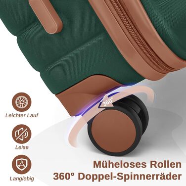 Чемодан KONO Reisekoffer Trolley 3-частинний з ABS+PC, жорсткий, з подвійними колесами та кодовим замком (великий 76 см, темно-зелений/коричневий)